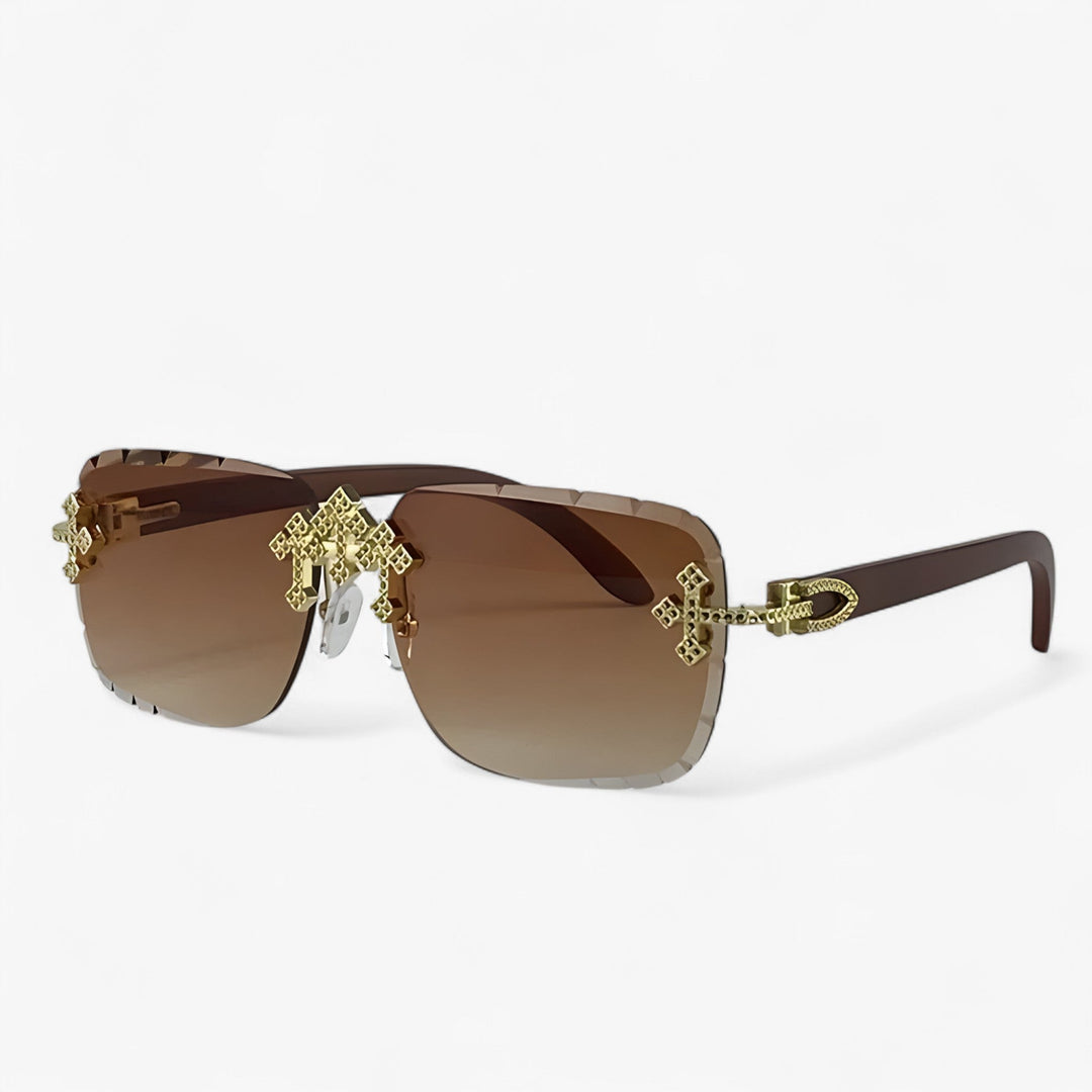 Rimless Steampunk sunglasses with metal accents – Nirex-Brown-Nora Luxe