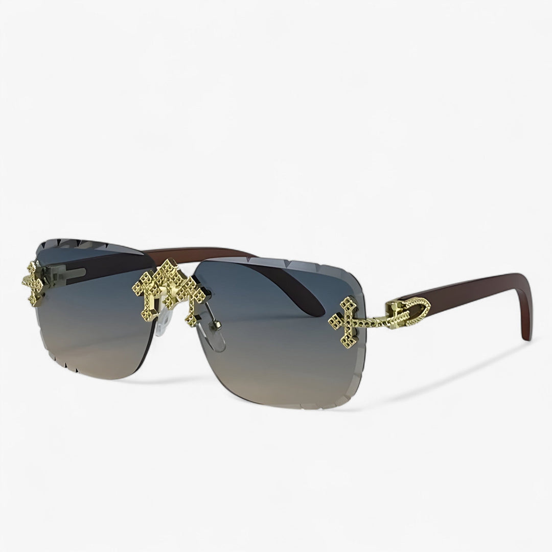 Rimless Steampunk sunglasses with metal accents – Nirex-Gray Gold-Nora Luxe