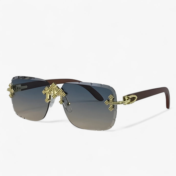 Rimless Steampunk sunglasses with metal accents – Nirex-Gray Gold-Nora Luxe