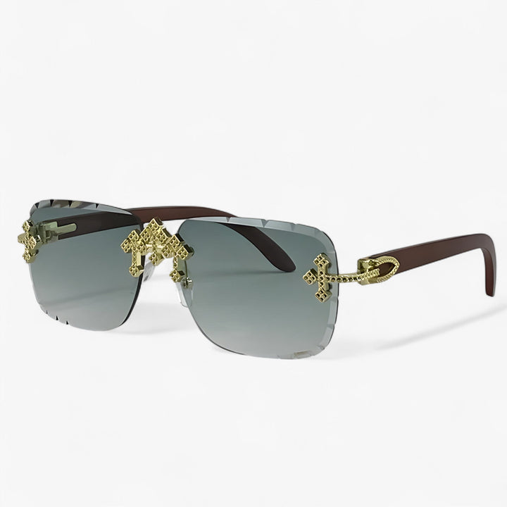 Rimless Steampunk sunglasses with metal accents – Nirex-Gray-Nora Luxe