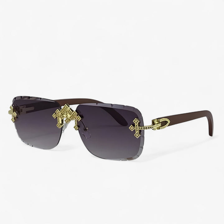 Rimless Steampunk sunglasses with metal accents – Nirex-Light brown-Nora Luxe
