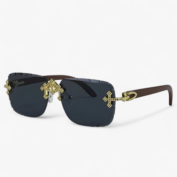 Rimless Steampunk sunglasses with metal accents – Nirex-Light brown-Nora Luxe