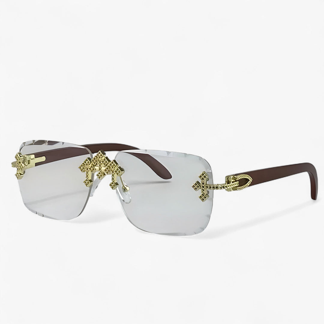 Rimless Steampunk sunglasses with metal accents – Nirex-Light brown-Nora Luxe
