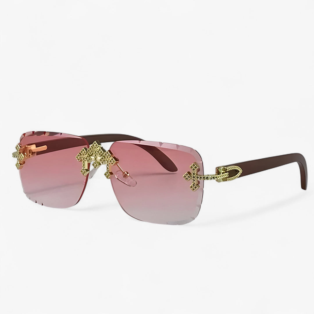 Rimless Steampunk sunglasses with metal accents – Nirex-Pink-Nora Luxe