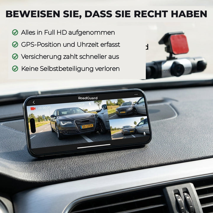 Black 4-Channel Dash Cam another view with smartphone live four-camera view