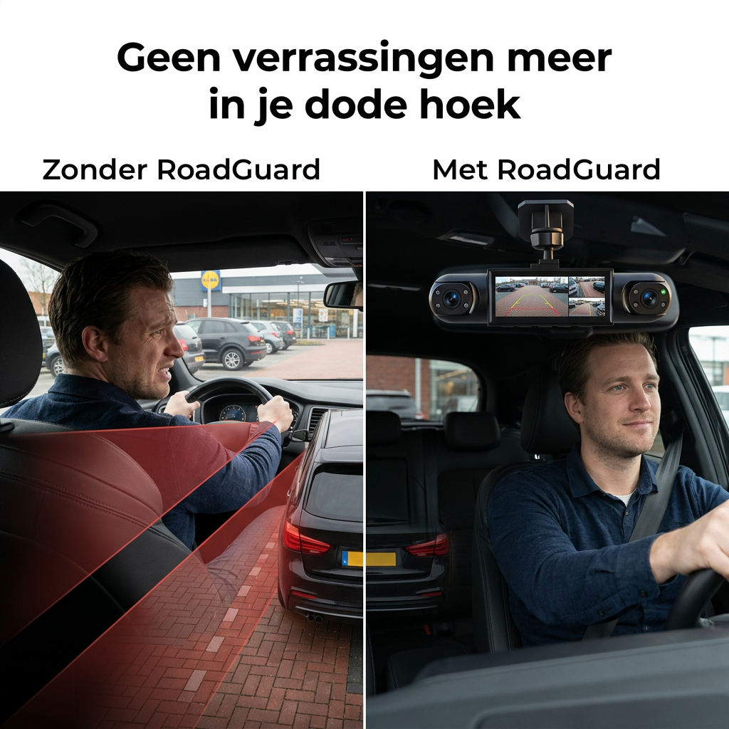 360° dashcam shown in a parking blind spot comparison.