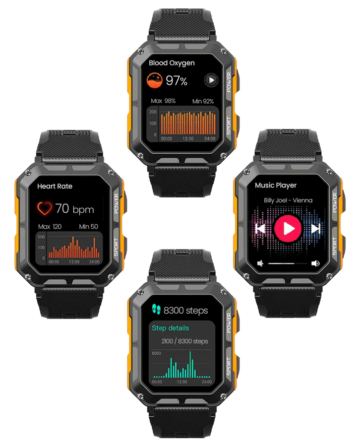 Robust Smartwatch with Heart Rate Monitor & Step Counter - EnduranceX-Black-Nora Luxe