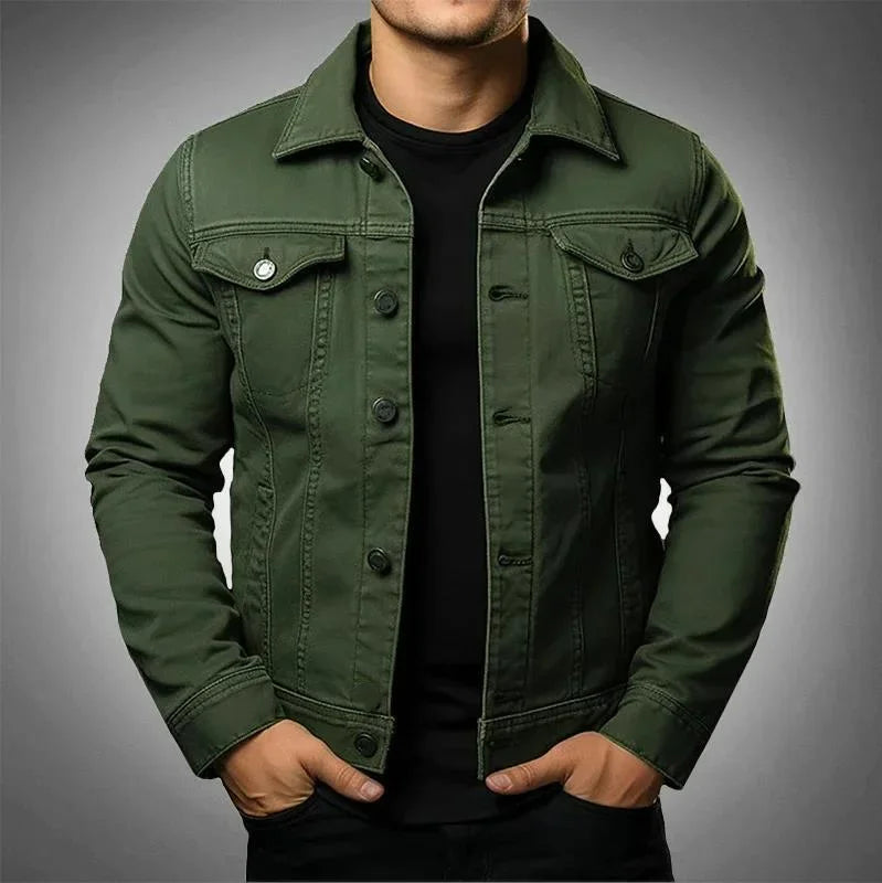 Robust & Timeless Men's Denim Jacket made from 100% Cotton - Noah-Olive green-XS-Nora Luxe