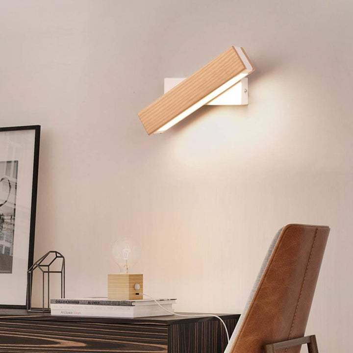 Rotatable Wooden LED Wall Lamp - Jasper-Dark Wood-Small - 8.27 × 1.97 inches-Nora Luxe