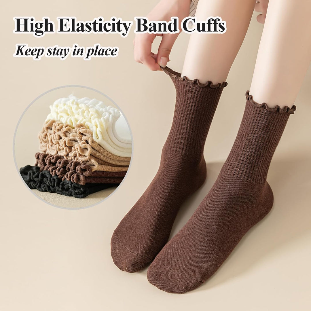 Ruffled Cotton Ankle Socks - Lisa-3 White 3 Black-Nora Luxe