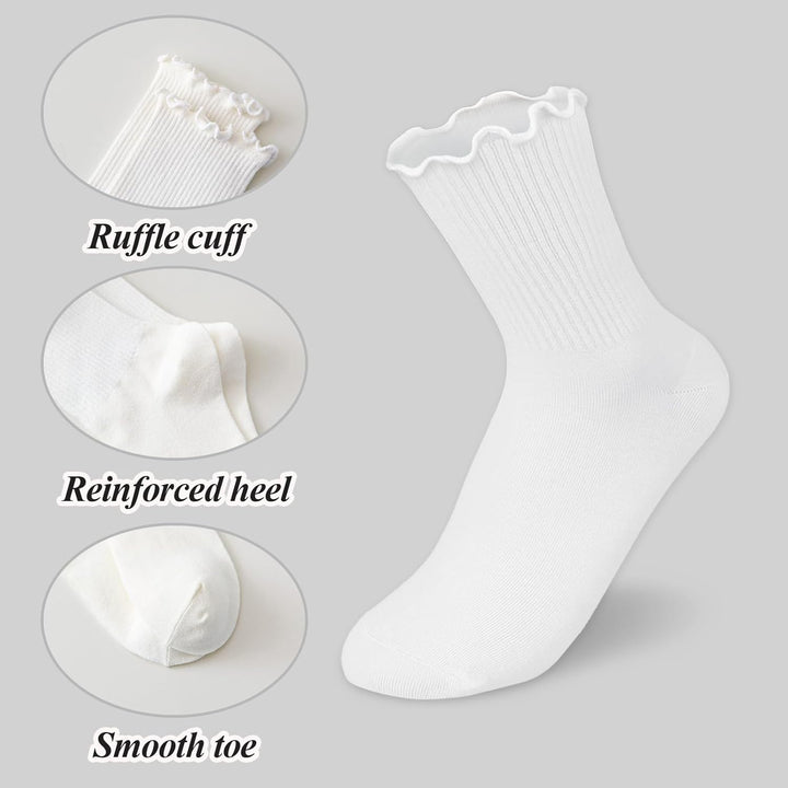 Ruffled Cotton Ankle Socks - Lisa-3 White 3 Black-Nora Luxe