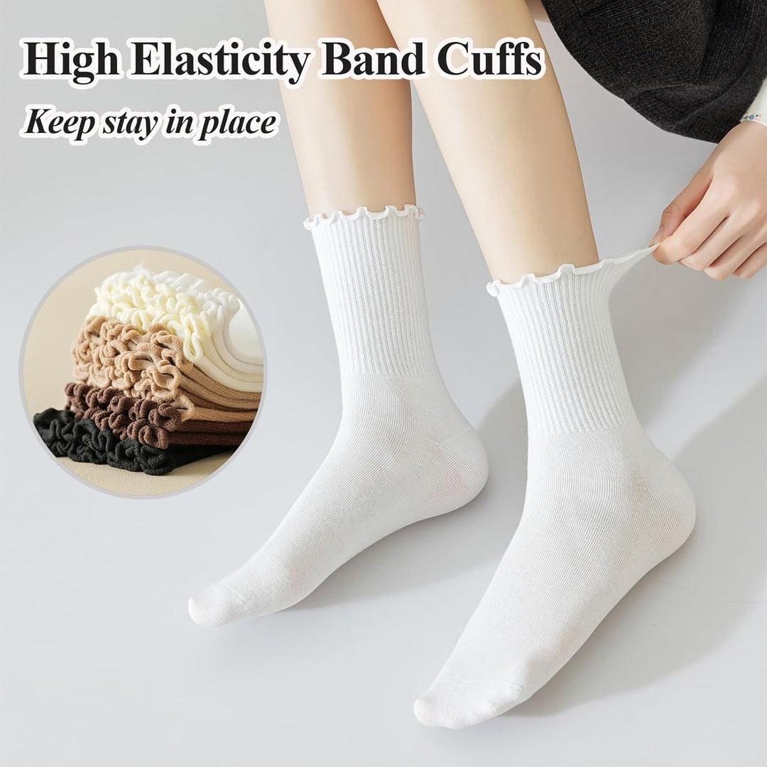 Ruffled Cotton Ankle Socks - Lisa-3 White 3 Black-Nora Luxe