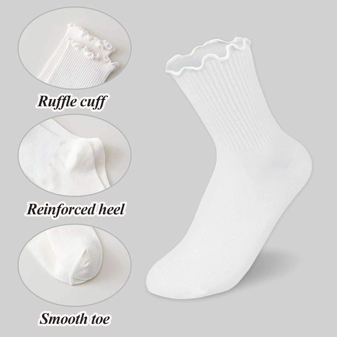 Ruffled Cotton Ankle Socks - Lisa-3 White 3 Black-Nora Luxe