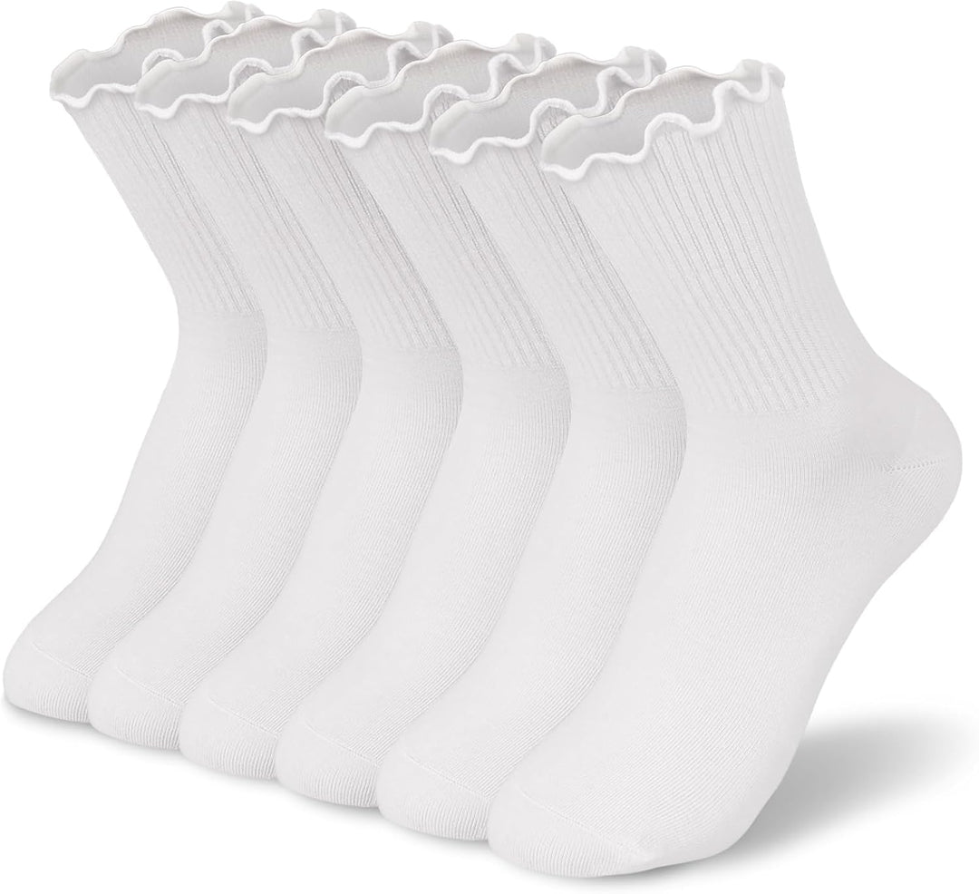 Ruffled Cotton Ankle Socks - Lisa-6 White-Nora Luxe