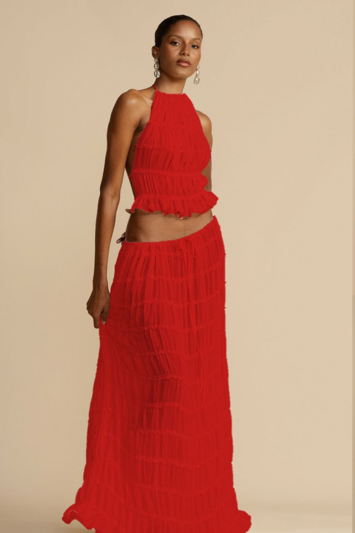 Rugless Chiffon Set – Calysta-Red-S-The Livary