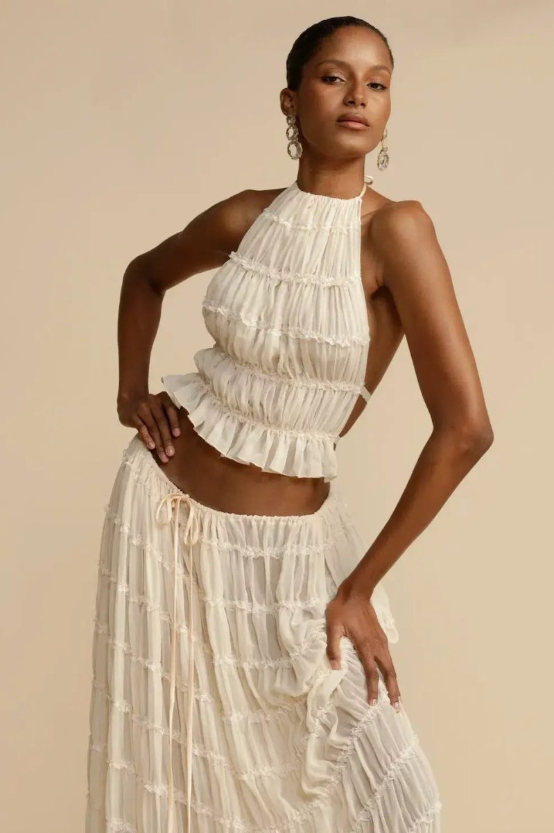 Rugless Chiffon Set – Calysta-White-S-The Livary