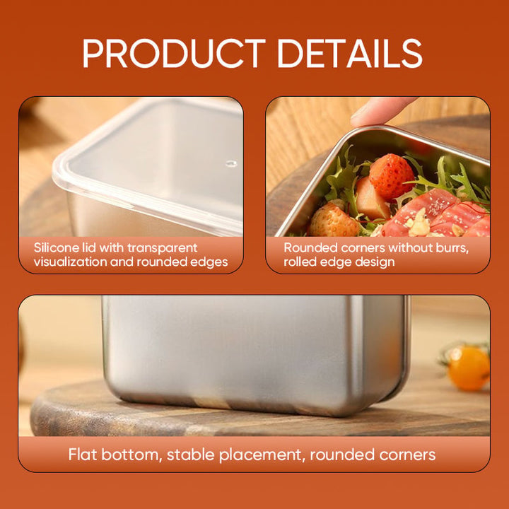 Detail panels showing the clear lid, the rounded rolled edge, and the flat bottom of the container 7
