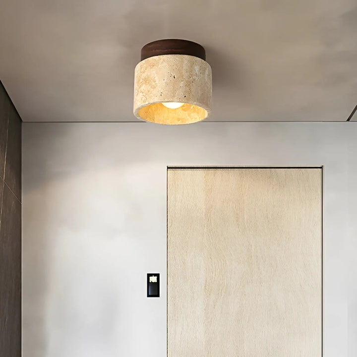 Rustic Travertine Ceiling Lamp - TravaGlow-Walnut-Nora Luxe