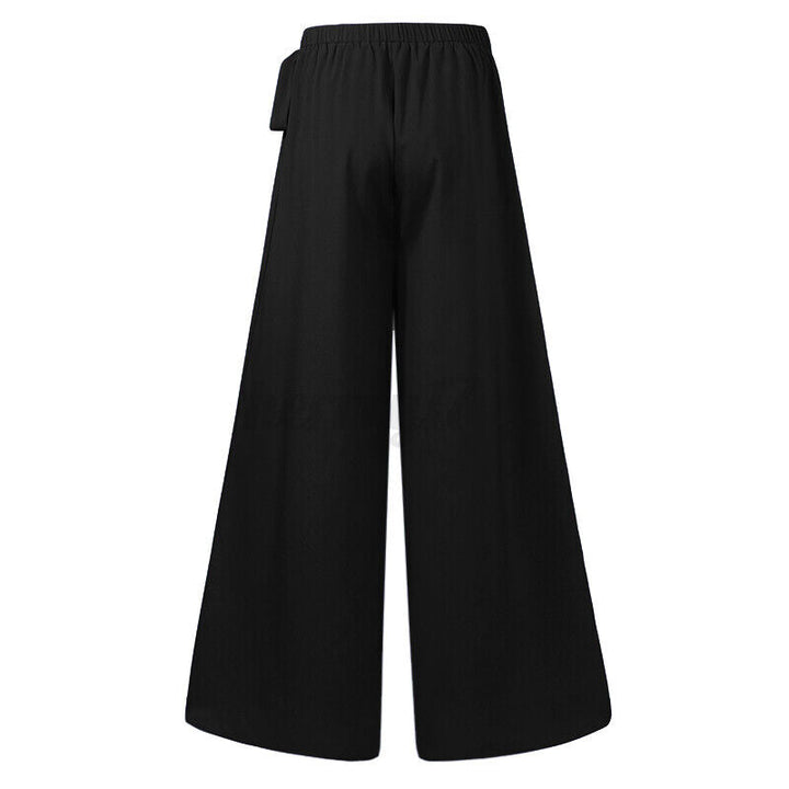 Schwarze Damen-Palazzo-Hose, weiter Schnitt, elastischer Bund, modisch, bequem.