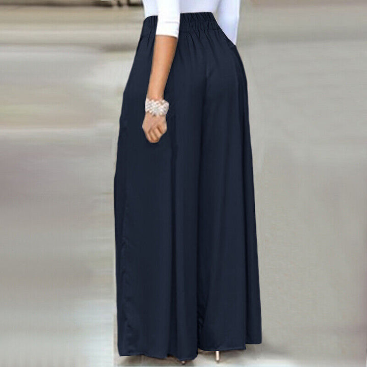 Damenhose schwarz, weit geschnitten, elastischer Bund, elegant, modisch, bequem, lang.