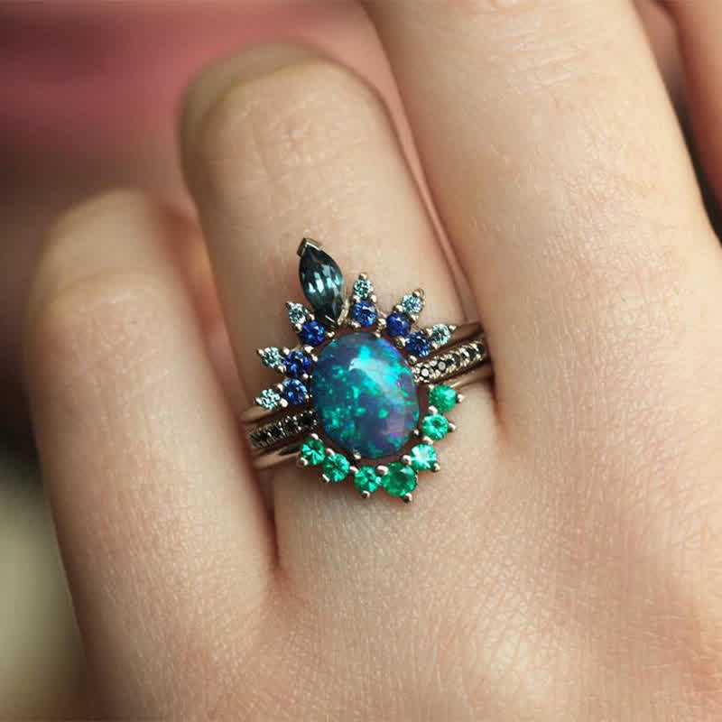 Sapphire and Opal 3-piece Ring Set - Isabella-2.01 in-Nora Luxe