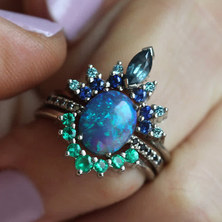 Sapphire and Opal 3-piece Ring Set - Isabella-2.01 in-Nora Luxe