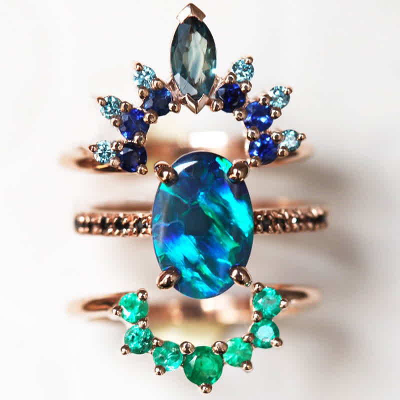 Sapphire and Opal 3-piece Ring Set - Isabella-2.01 in-Nora Luxe