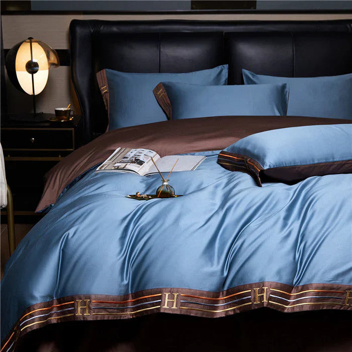 Satin Cotton Embroidered Bedding Set - Luxora-Blue-53.15 × 78.74 in-53.15 × 78.74 in-Nora Luxe