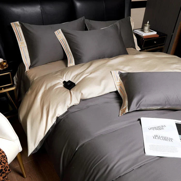 Satin Cotton Embroidered Bedding Set - Luxora-Gray-53.15 × 78.74 in-53.15 × 78.74 in-Nora Luxe