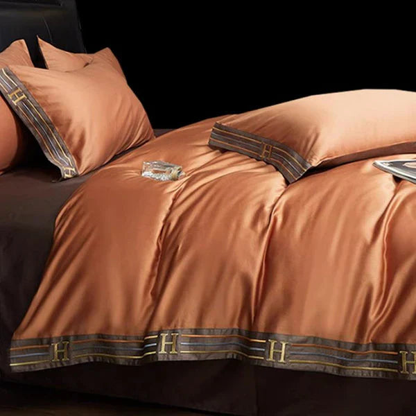 Satin Cotton Embroidered Bedding Set - Luxora-Gray-53.15 × 78.74 in-53.15 × 78.74 in-Nora Luxe