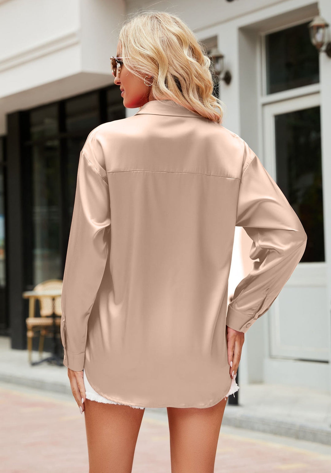 Satin-finish elegant women's blouse – Mireille-Champagne-S-Nora Luxe