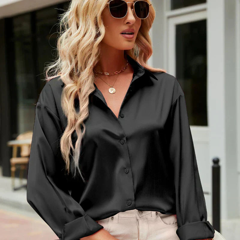 Satin-finish elegant women's blouse – Mireille-Champagne-S-Nora Luxe