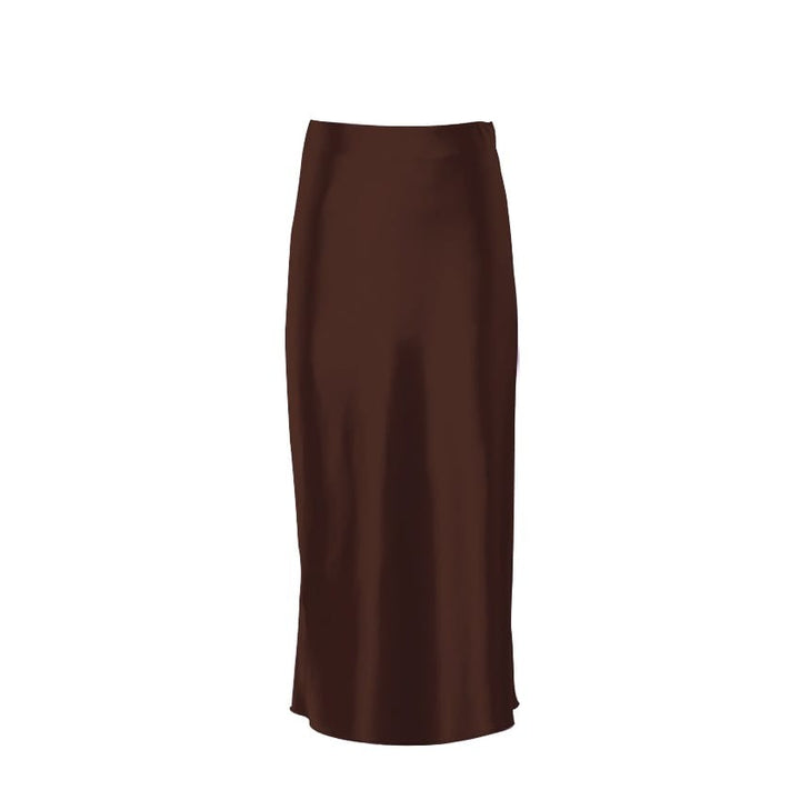 Satin shimmering women's midi skirt in A-line with high waist – Liora-Brown-S-Nora Luxe