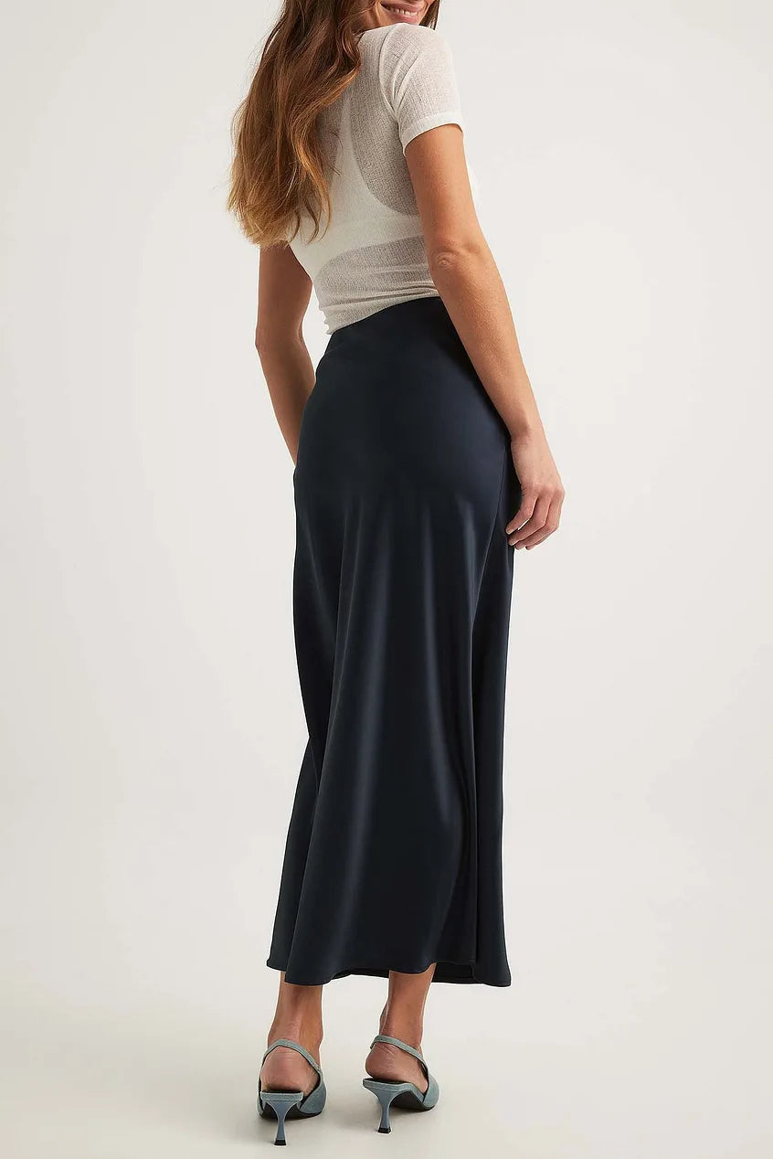 Satinette ladies' skirt with high waist – Elena-S-Black-Nora Luxe