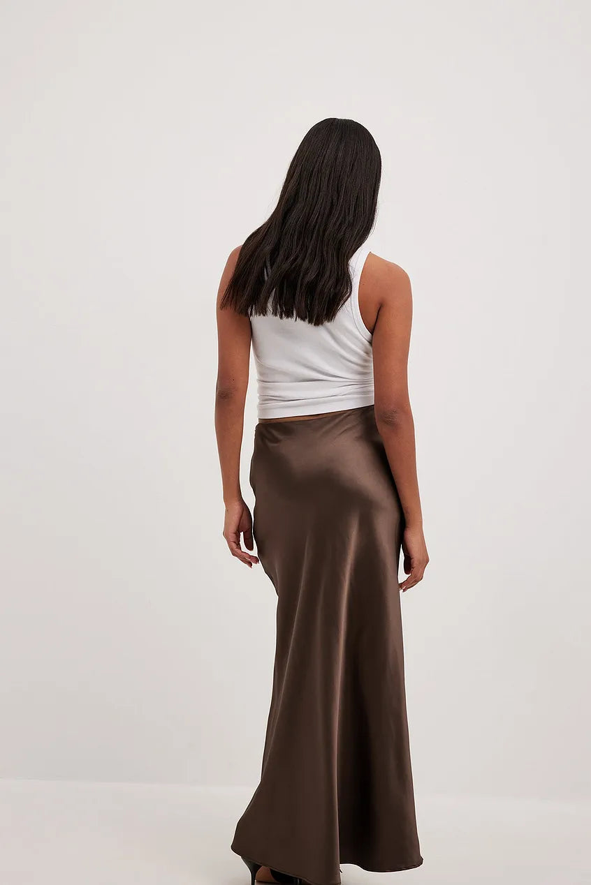 Satinette ladies' skirt with high waist – Elena-S-Black-Nora Luxe