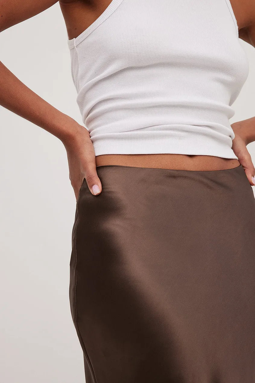 Satinette ladies' skirt with high waist – Elena-S-Black-Nora Luxe