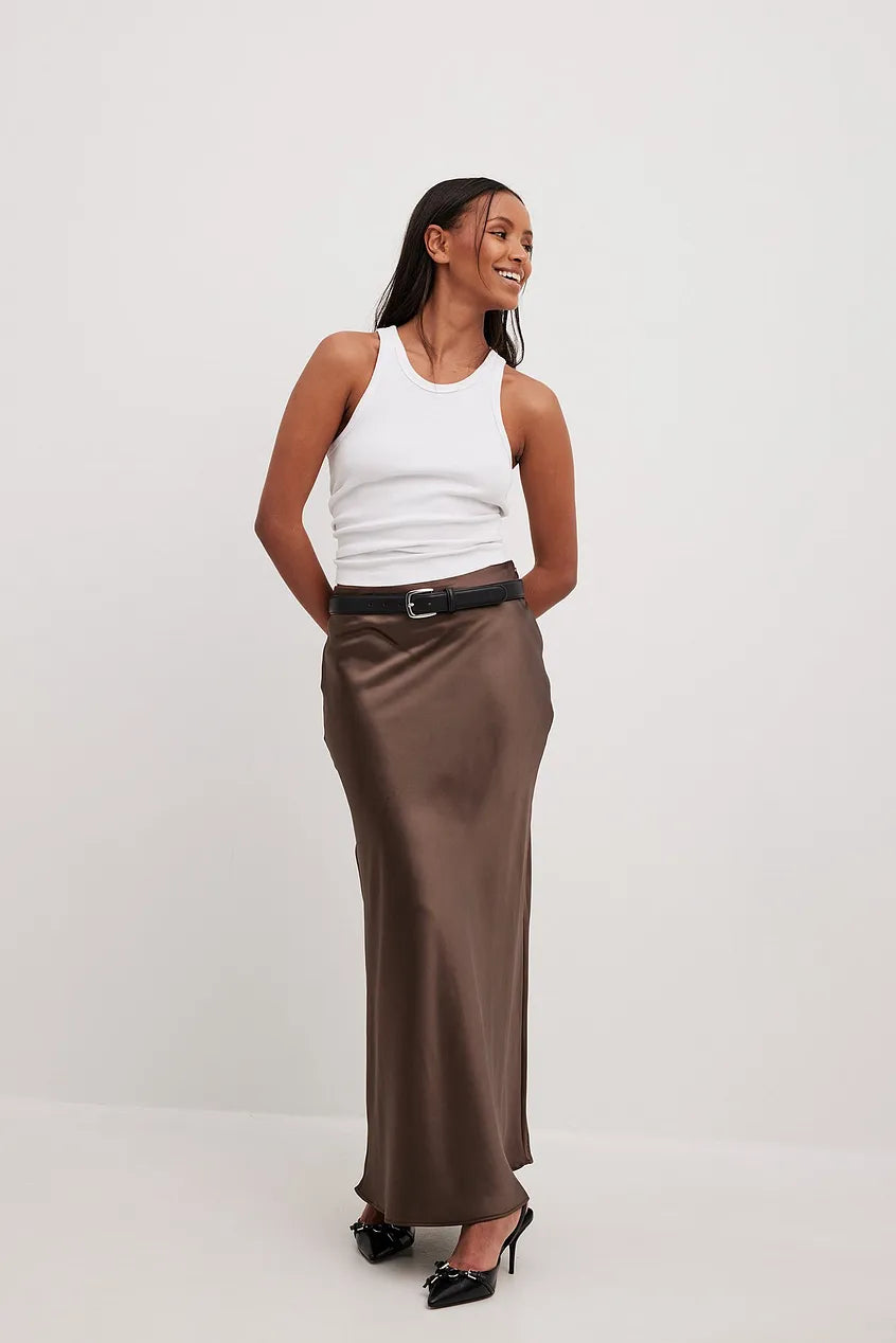 Satinette ladies' skirt with high waist – Elena-S-Black-Nora Luxe