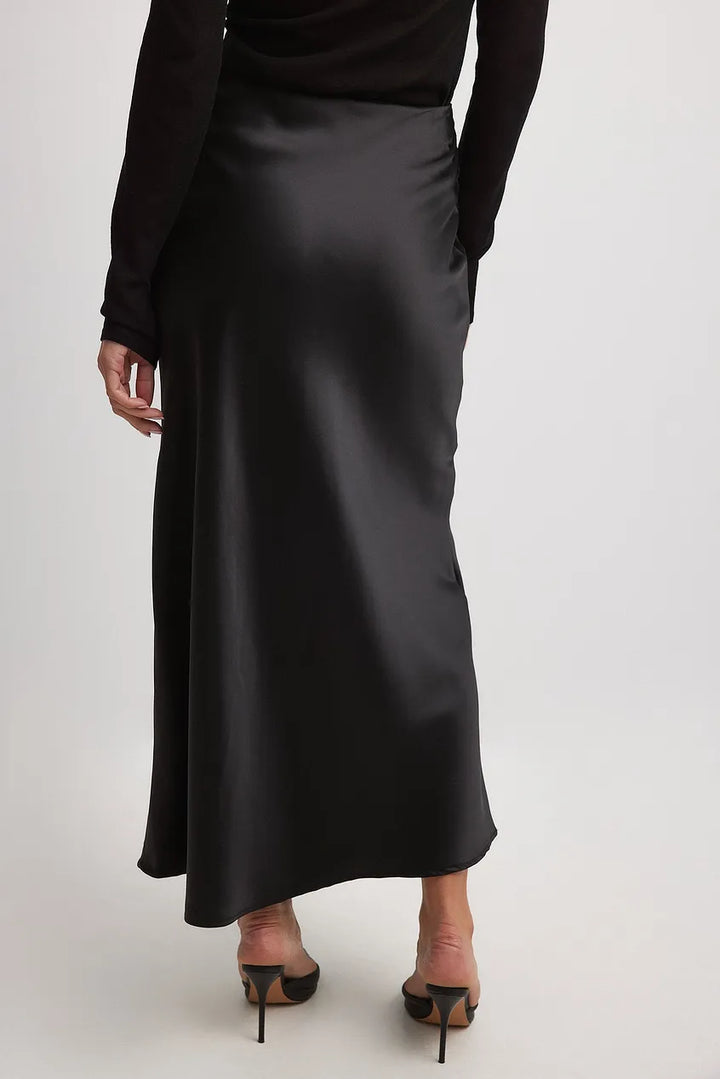 Satinette ladies' skirt with high waist – Elena-S-Black-Nora Luxe