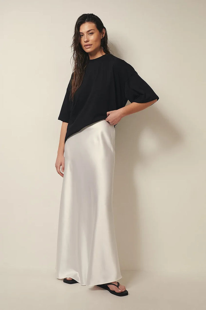 Satinette ladies' skirt with high waist – Elena-S-Black-Nora Luxe