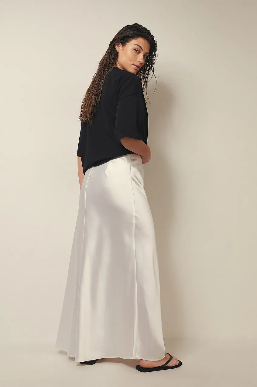 Satinette ladies' skirt with high waist – Elena-S-Black-Nora Luxe