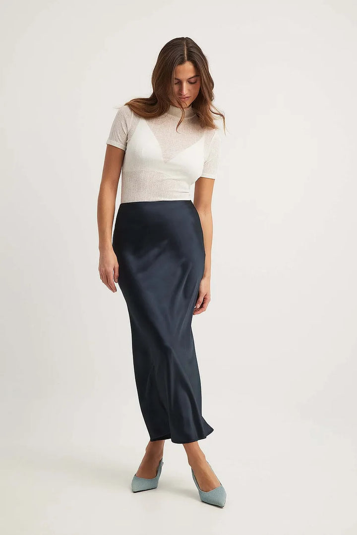 Satinette ladies' skirt with high waist – Elena-S-Black-Nora Luxe
