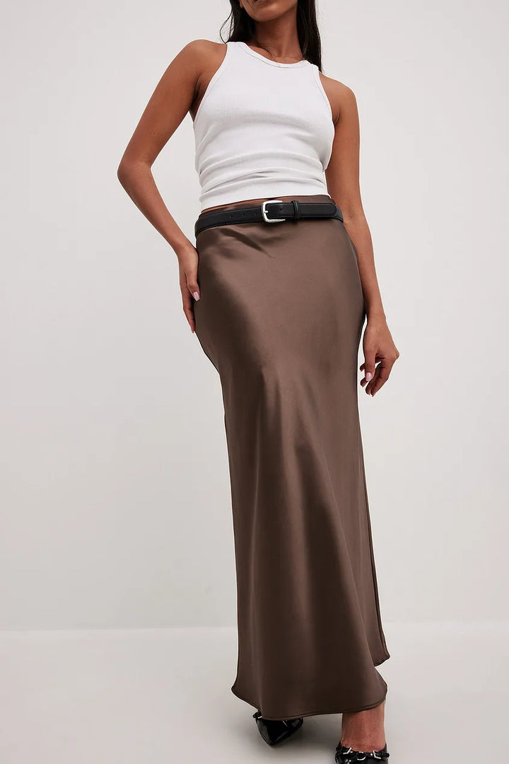 Satinette ladies' skirt with high waist – Elena-S-Brown-Nora Luxe