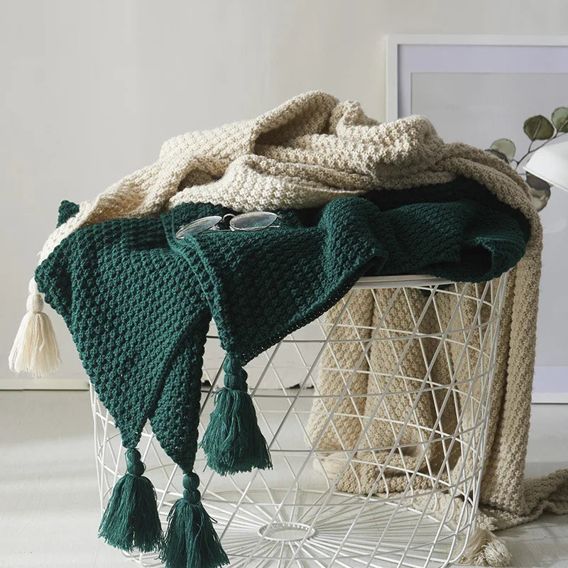 Scandinavian Knitted Wool Blanket - Aurora-Dark green-43.3 x 59.1 inches-Nora Luxe