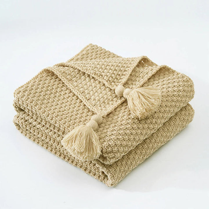 Scandinavian Knitted Wool Blanket - Aurora-Khaki-43.3 x 59.1 inches-Nora Luxe