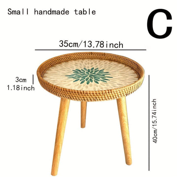 Scandinavian Rattan Side Table - Elin-Green-A-Nora Luxe