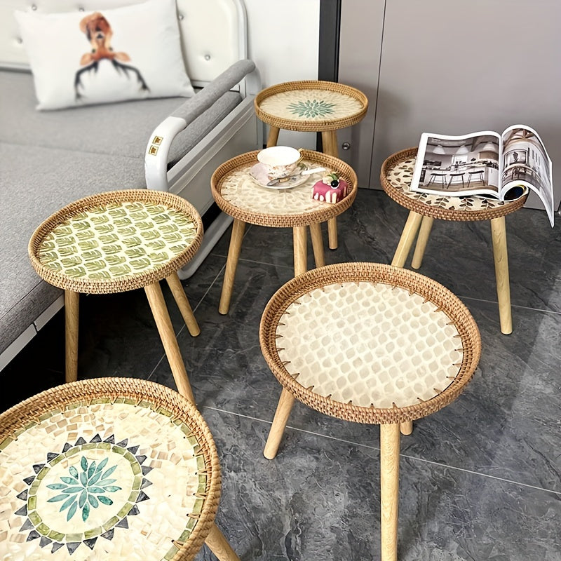 Scandinavian Rattan Side Table - Elin-Green-A-Nora Luxe