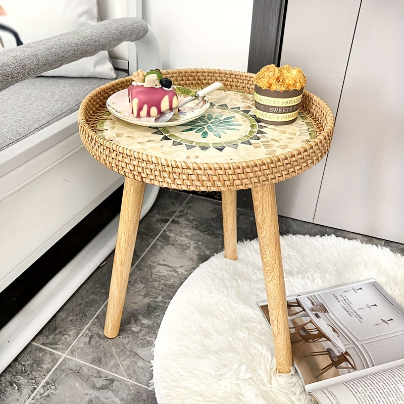 Scandinavian Rattan Side Table - Elin-Green-A-Nora Luxe