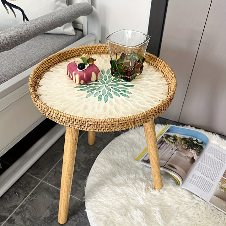 Scandinavian Rattan Side Table - Elin-Green-A-Nora Luxe