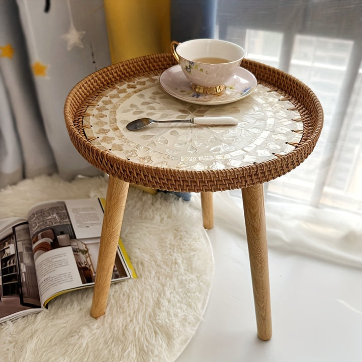 Scandinavian Rattan Side Table - Elin-Green-A-Nora Luxe
