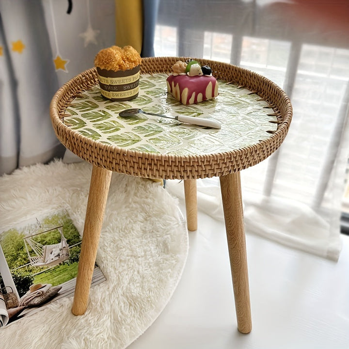 Scandinavian Rattan Side Table - Elin-Green-A-Nora Luxe